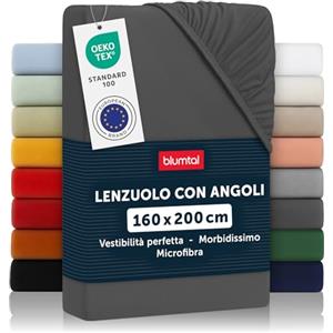 Blumtal lenzuolo con angoli matrimoniale 160x200cm - lenzuolo sotto con angoli matrimoniale in microfibra - lenzuolo matrimoniale con angoli certificato Oekotex - lenzuolo matrimoniale - in antracite