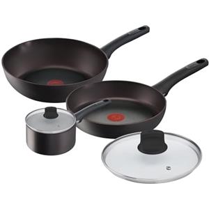 Lagostina Cucina Eco Set di Pentole e Padelle Antiaderenti in Alluminio, 5 pezzi, una Padella 24cm con coperchio, una Casseruola Manico Lungo 18cm con coperchio e un Wok 28cm, anche a Induzione