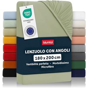 Blumtal lenzuolo con angoli matrimoniale 180x200cm - lenzuolo sotto con angoli matrimoniale in microfibra - lenzuolo matrimoniale con angoli certificato Oekotex - lenzuolo matrimoniale - verde oliva