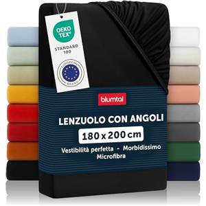 Blumtal Lenzuolo con Angoli Matrimoniale in Microfibra - 1 Pezzo, Lenzuolo sotto con Angoli Matrimoniale, 180 x 200cm, Nero