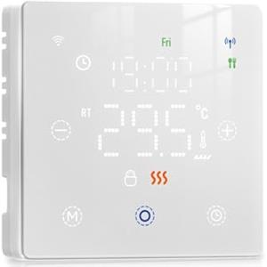 A2ZWORLD Termostato WiFi a Batterie Bianco, Smart per Caldaia a Gas, Display Touch 86x86mm, Compatibile TUYA Smart Life, Montaggio Parete o Incasso Scatola 502, Programmazione Settimanale
