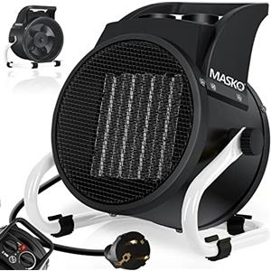 Masko® Stufa radiante in Ceramica Elettrico con termostato, Termoventilatore, 3 regolazioni di calore, Bianco, 2 KW