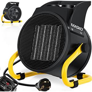 Masko® Stufa elettrica Termoventilatore Stufa da Cantiere Stufa radiante in Ceramica Riscaldatore Elettrico con termostato Stufa elettrica con 3 regolazioni di Calore, Giallo, 2 KW