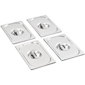 vidaXL 4X Coperchi Contenitori Alimentari Impilabili Rettangolari Attossico Teglie GN 1/4 265x162 mm in Acciaio Inox Argento