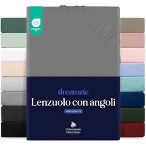 Dreamzie Lenzuolo con Angoli Matrimoniale 180x200 cm - Altezza Materasso fino a 33 cm- 100% Microfibra - Antracite - Certificato Oeko TEX, Lenzuola Letto con Angoli ed Elastico