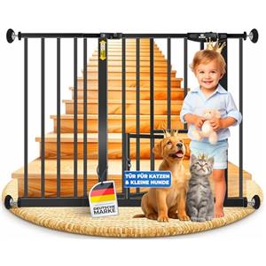 KIDIZ® Cancelletto di Sicurezza per porte, Cancelletto per Bambini, con Porta per Cani e Gatti, senza foratura, espandibile, combinabile con i mandrini a Y, girevole, 102-115 cm - Nero