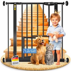 KIDIZ® Cancelletto di Sicurezza per porte, Cancelletto per Bambini, con Porta per Cani e Gatti, senza foratura, espandibile, combinabile con i mandrini a Y, girevole, 74-87 cm - Nero