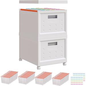 BAKAJI Cassettiera, Carrello Bianco in Polipropilene Organizer Contenitore con Ruote (Schedario 41.5 x 33.5 x 27 cm)