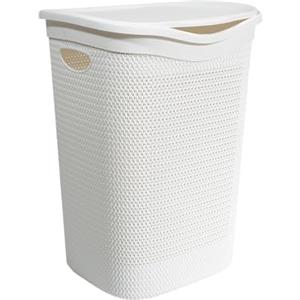 Virsus Cesto Portabiancheria in Plastica Effetto Rattan, 39,5x37x54 cm, cesta rettangolare con coperchio, struttura Intrecciata per biancheria sporca in bagno, lavanderia, Hotel -4037F-1,8 (Bianco)