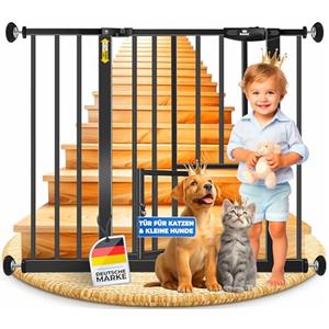 KIDIZ® Cancelletto di Sicurezza per porte, Cancelletto per Bambini, con Porta per Cani e Gatti, senza foratura, espandibile, combinabile con i mandrini a Y, girevole, 88-101 cm - Nero