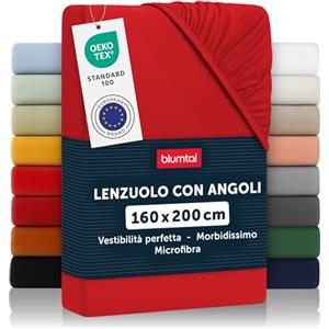 Blumtal Lenzuolo con Angoli Matrimoniale in Microfibra - 1 Pezzo, Lenzuolo Sotto con Angoli Matrimoniale, 160 x 200cm, Rosso