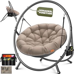 KESSER® Poltrona sospesa con telaio Bali, altalena sospesa fino a 150 kg, per interni ed esterni, cuscino e tasca laterale, cestino sospeso, struttura in acciaio e imbottitura in gommapiuma, ideale