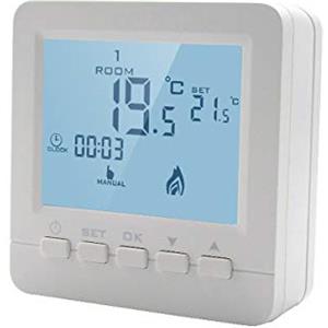 LEDLUX Termostato Digitale Con Tasti Programmabile Per Caldaia A Gas Murale Da Parete Alimentato Con 2 Pile AA, Bianco