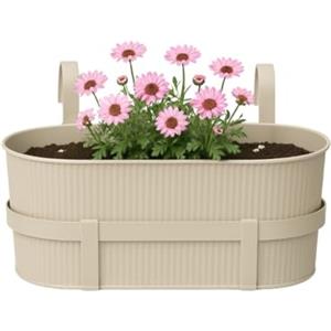 PALUPLUS Fioriera in Metallo per Balcone di colore Beige, Misura 36x18x16 cm, Vaso per ringhiera con Ganci, Balconiera da Appendere a Finestre e Balconi -1201F-1,35
