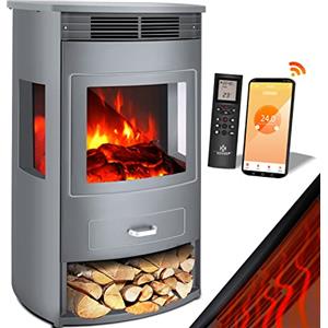 KESSER® Prio Camino elettrico con stufa, termoventilatore, telecomando 950/1900 W caminetto elettrico, effetto fiamma LED Caminetto elettrico
