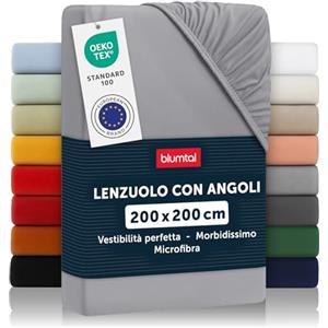 Blumtal lenzuolo con angoli matrimoniale 200x200cm - lenzuolo sotto con angoli matrimoniale in microfibra - lenzuolo matrimoniale con angoli certificato Oekotex - lenzuola angoli matrimoniale - grigio