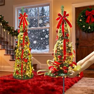 Aigostar Albero di Natale Pop Up LED Slim, Albero Pieghevole da 1,8 m, 150 LED, Luce Gialla Calda, 8 Modalità, Timer, IP44, Montaggio Istantaneo, Decorazione per Casa, Appartamento, Confezione da 2