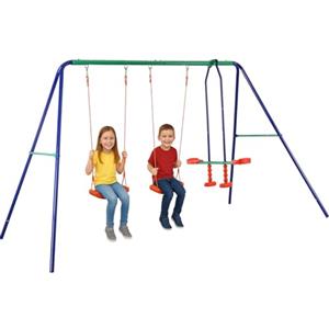 BAKAJI Altalena da Giardino per Bambini 4 Posti con Cavalluccio Dondolo Bimbi per Uso Esterno, Struttura Robusta in Acciaio