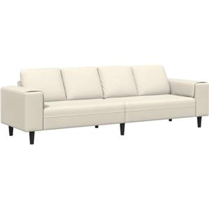 vidaXL Divano 4 posti in velluto crema dal design moderno, 250 x 77 x 76 cm, con gambe coniche, braccioli marroni e una struttura in legno ingegnerizzato. Finitura opaca e schienali per interni, con seduta