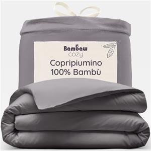 Bambaw Copripiumino 135x200 bambù, Lenzuolo per piumone, Lenzuolo rinfrescante estivo e invernale, Lenzuola bambu morbide, Lenzuola antiacaro e anallergiche 135x200 cm (Grigio Scuro)