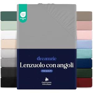 Dreamzie Lenzuolo con Angoli Matrimoniale 160x200 cm - Altezza Materasso fino a 33 cm- 100% Microfibra - Grigio - Certificato Oeko TEX, Lenzuola Letto con Angoli ed Elastico