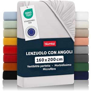 Blumtal lenzuolo con angoli matrimoniale 160x200cm - lenzuolo sotto con angoli matrimoniale in microfibra - lenzuolo matrimoniale con angoli certificato Oekotex - lenzuolo matrimoniale - grigio luna