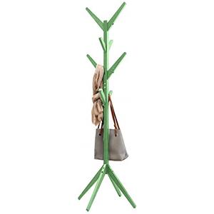 BAKAJI Attaccapanni Appendiabiti di Design a Piantana Da Terra In Legno di Pino con 8 Ganci Appendi Abiti e Base a 4 Piedi Design Moderno Colore Verde Dimensioni 175 x 58 cm
