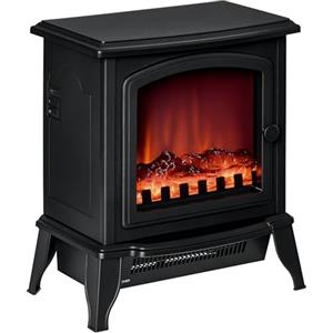 HOMCOM Camino Elettrico da Terra con Potenza Regolabile 1000W/2000W ed Effetto Fiamma Realistico, Caminetto Portatile in ABS e Vetro Temperato, 36.5x24x45.5 cm, Nero