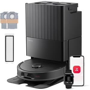 roborock QV 35S Set Robot Aspirapolvere, 10.000Pa, Antigroviglio, Panno Sollevabile, Autolavaggio, Asciugatura ad Aria, Stazione Tutto in Uno, Evitare Ostacoli, Strategie Pulizia dei Tappeti, Nero