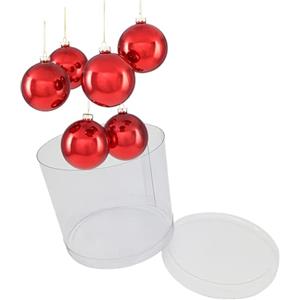 Generico Set Palline per albero di Natale in vetro Rosso Lucido decorato, Palle Natalizie confezione richiudibile in pvc, Sfere di vetro Addobbi Ornamenti Appendino Tonde Decorazione (6 cm)
