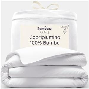Bambaw Copripiumino una piazza e mezza bambù 200x200 cm, Lenzuola in bambù eleganti, Lenzuolo refrigerante letto una piazza e mezza, Copripiumino antiacaro e anallergico, Lenzuolo per piumone (Bianco)