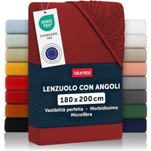 Blumtal lenzuolo con angoli matrimoniale 180x200cm - lenzuolo sotto con angoli matrimoniale in microfibra - lenzuolo matrimoniale con angoli certificato Oekotex - lenzuolo matrimoniale - rosso Aurora