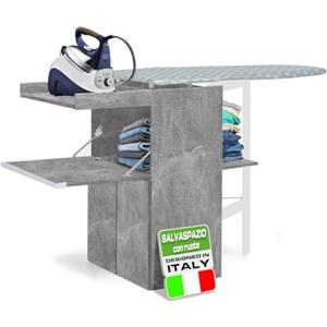 Shally Dogan Mobile Asse da Stiro a Scomparsa Salvaspazio Richiudibile, Mobiletto Pieghevole Telaio in Legno per Stiratura Veloce, 4 Ruote per Spostamento, Ideale Lavanderia, Bagno (Grigio)