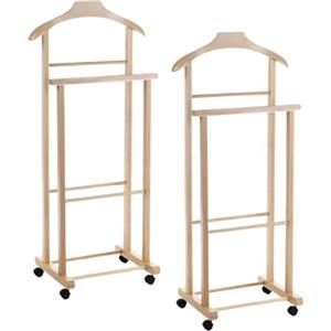 PALUPLUS 2 Appendiabiti Doppio da Camera in Legno di Faggio CHIARO, Misura 43x33x105 cm, Servo Muto con 4 Ruote, 2 posti per giacche, pantaloni, camicie, Made in Italy -772F