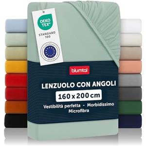 Blumtal lenzuolo con angoli matrimoniale 160x200cm - lenzuolo sotto con angoli matrimoniale in microfibra - lenzuolo matrimoniale con angoli certificato Oekotex - lenzuolo matrimoniale - verde estate