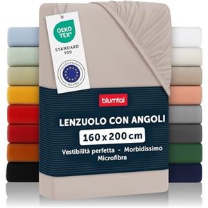 Blumtal lenzuolo con angoli matrimoniale 160x200cm - lenzuolo sotto con angoli matrimoniale in microfibra - lenzuolo matrimoniale con angoli certificato Oekotex - lenzuola angoli matrimoniale - talpa