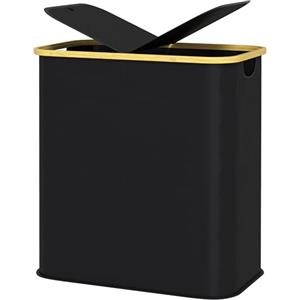 HOMCOM Cesto Portabiancheria da 80L in Tessuto non Tessuto e Bambù, Portabiancheria Sporca a 2 Sezioni con Coperchio, 54x34x58.5 cm, Nero