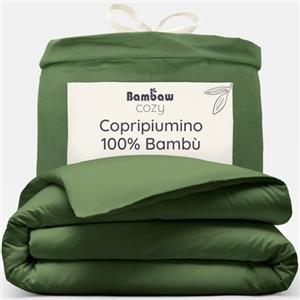 Bambaw Copripiumino una piazza e mezza bambù 200x200 cm, Lenzuola in bambù eleganti, Lenzuolo refrigerante letto una piazza e mezza, Copripiumino antiacaro e anallergico, Lenzuolo per piumone (Oliva)