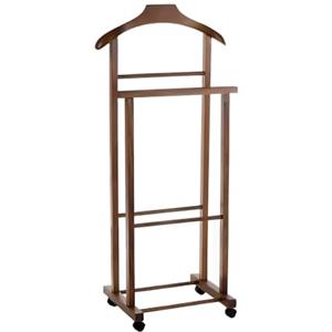 PALUPLUS Appendiabiti Doppio da Camera in Legno di Faggio SCURO, Misura 43x33x105 cm, Servo Muto con 4 Ruote, 2 posti per giacche, pantaloni, camicie, Made in Italy -258F