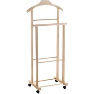 PALUPLUS Appendiabiti Doppio da Camera in Legno di Faggio CHIARO, Misura 43x33x105 cm, Servo Muto con 4 Ruote, 2 posti per giacche, pantaloni, camicie, Made in Italy -772F