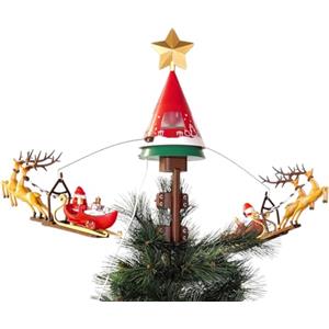 Generico Puntale Rotante per Albero di Natale con Stella e Slitta di Babbo Natale con MOVIMENTO 65 cm Giostrina Natalizia Puntale con LUCI LED Fuori Porta Coccarda Ghirlanda addobbo Dorato Metallizzato 16 cm