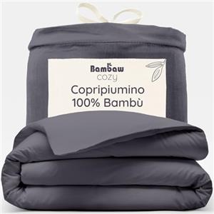 Bambaw Copripiumino 135x200 bambù, Lenzuola eleganti e sostenibili, Copripiumino antiacaro e anallergico, 100% Bambu lenzuola rinfrescanti (Antracite)