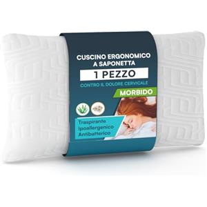 Eurocali Cuscino Memory Foam Ergonomico e Ipoallergenico - Guanciale Letto Made in Italy Supporto Cervicale Morbido e Traspirante con Fragranza Camomilla e Aloe Vera