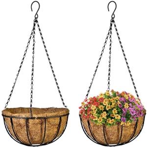 VIRSUS Cesti Portavasi Sospesi in Fibra di Cocco 7486, Diametro 30 cm, Struttura e Gancio in Metallo Verniciato Nero, Fioriera vaso da Appendere, Decorazioni per Piante e Fiori (2)
