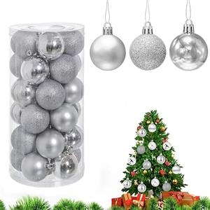 Virsus 30 Palle di Natale 59064, Diametro 6 cm, Palline in Plastica Infrangibile per Albero di Natale, Decorazioni e Addobbi Natalizi, Set di Palline Glitterate, Lucide e Opache (Argento)