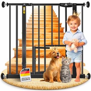 KIDIZ® Cancelletto di Sicurezza per porte, Cancelletto per Bambini, con Porta per Cani e Gatti, senza foratura, espandibile, combinabile con i mandrini a Y, girevole, 81-94 cm - Nero