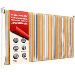 AVILIA Tenda da Sole Gialla a Caduta 200x250 cm con Rullo in Alluminio, Parasole Esterno a Righe gialle, Attacco Soffitto Incluso