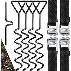 KESSER® 4 Ancoraggi a terra ancoraggio a terra set da 9 pezzi fissaggio per trampolino, altalena, padiglione, altalena, tenda, in acciaio Ø 1 cm per avvitare, + 4 cinghie + aiuto per girare