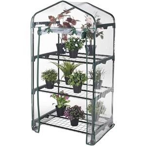 BERARDI | Serra da giardino e balcone rettangolare con telaio in acciaio | 3 ripiani con griglie da appoggio in metallo, Telo trasparente in PVC e comoda apertura a cerniera