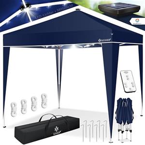 KESSER® Gazebo Pieghevole 3x3m con Illuminazione LED | Pop-Up Regolabile in Altezza Stabile Impermeabile Resistente all'Inverno | Protezione UV 50+ incl. Telecomando & Borsa - Blu